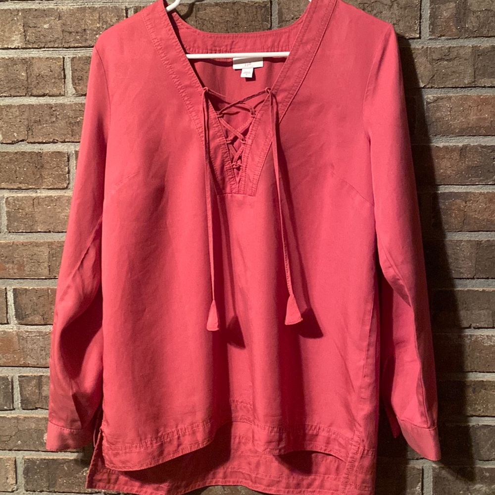 Solid salmon colored peasant style top by j Jill size small